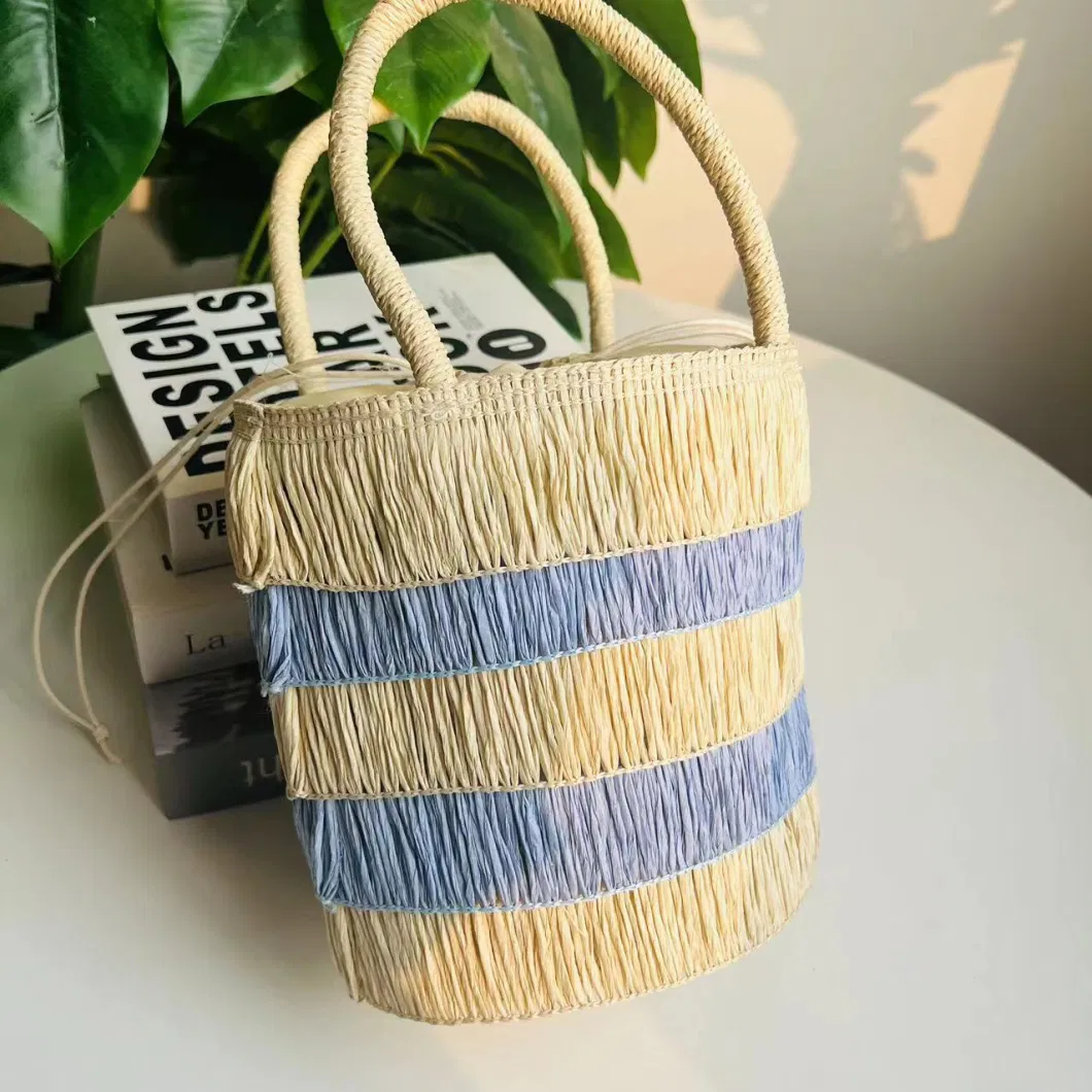 2023 New Splicing Tassel Paper Rope Straw Bag Portable Woven Shoulder Bag