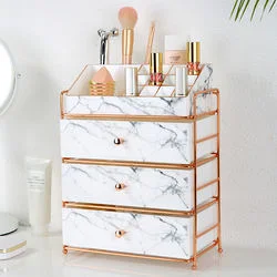 Commode PS de luxe en marbre, tiroirs de maquillage pour cosmétiques, mallette de collection à 4 niveaux, organisateur de rangement de maquillage en plastique