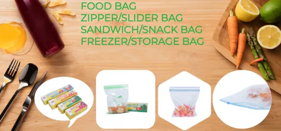 Emballage alimentaire en plastique FDA, sac à fermeture éclair, sac de stockage des aliments, sac de congélation, sac de collation, sac à Sandwich